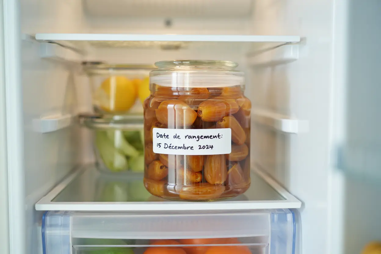 Dattes dans un bocal au réfrigérateur