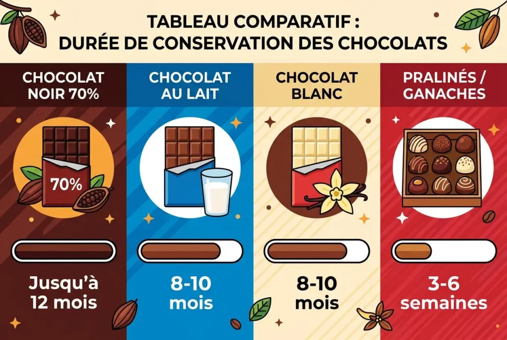 Durées de conservation par type de chocolat